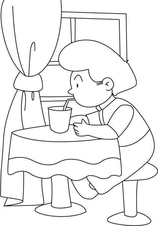 Child Drinking Coloring Page