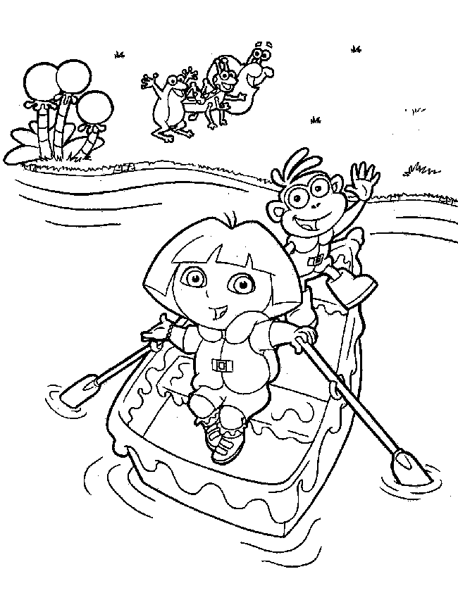 Dora In A Row Boat Coloring Page