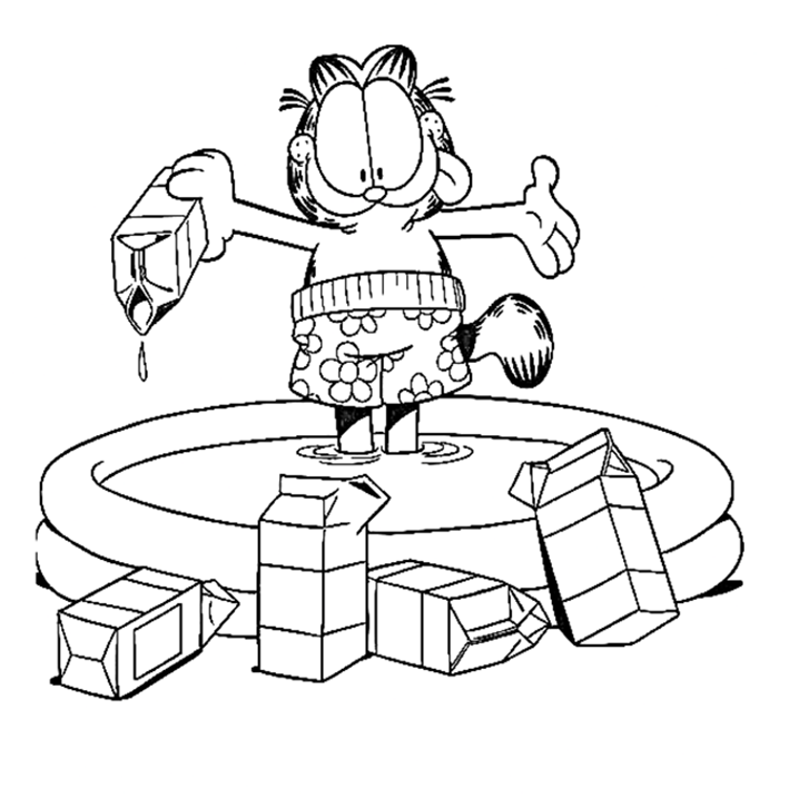 Garfield Drinks Milk Coloring Page