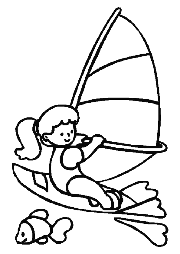 Girl Windsurfing Coloring Page