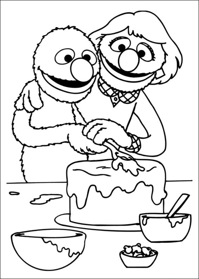 Grover Frosting A Cake Coloring Page