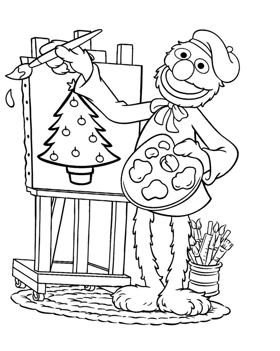 Grover Painting Christmas Coloring Page