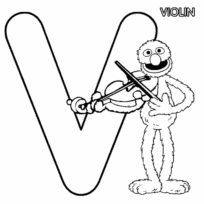 Grover V For Violin Coloring Page