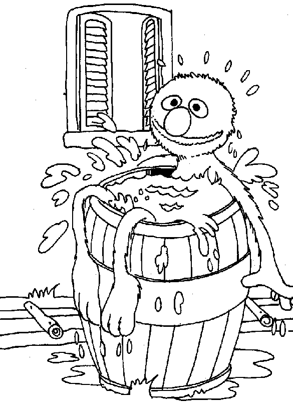 Grover In Barrel Of Water Colorinog Page