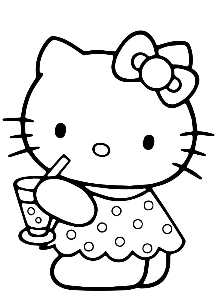 Hello Kitty Drinking Coloring Page