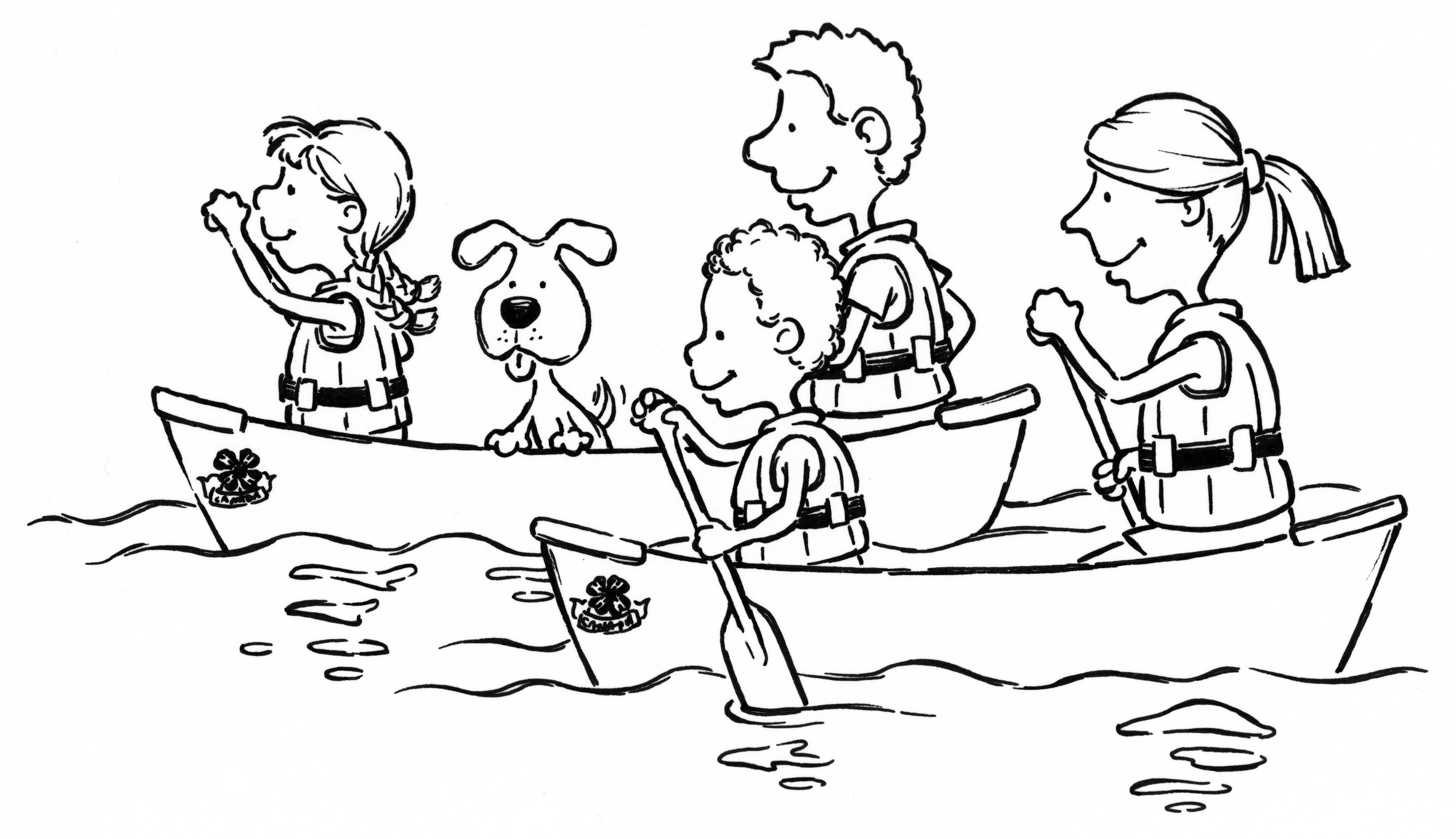 Kids In Canoes Coloring Page