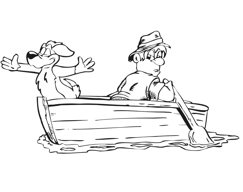 Man And Dog In Boat Coloring Page