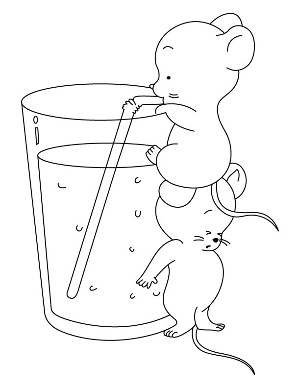 Mice Drinking From Glass Coloring Page