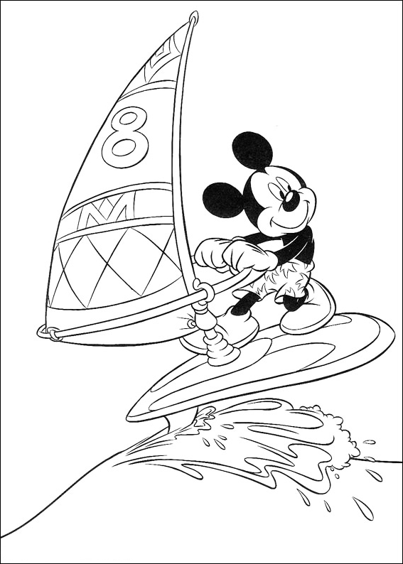 Mickey Mouse Windfoiling Coloring Page