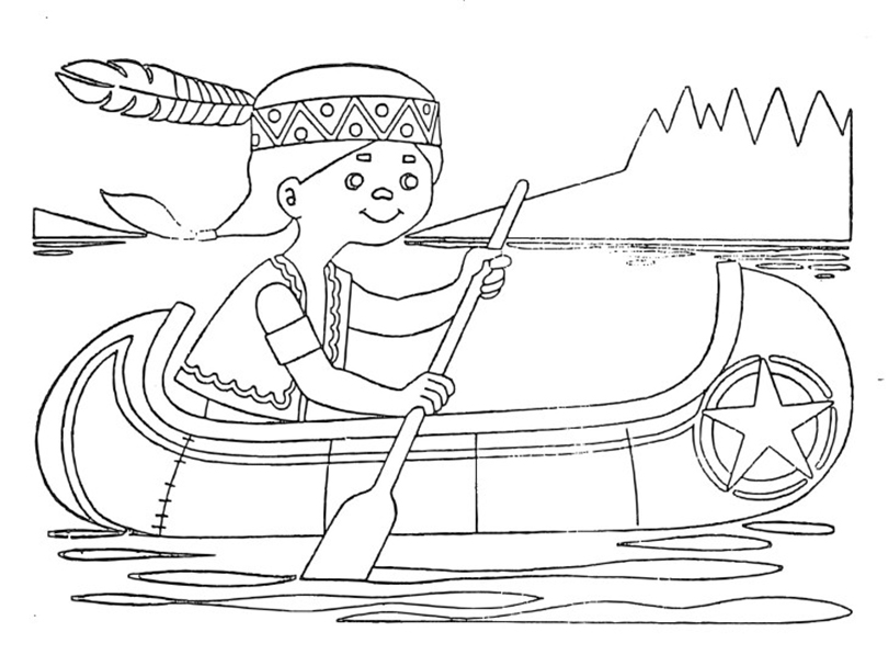 Native American In Canoe Coloring Page