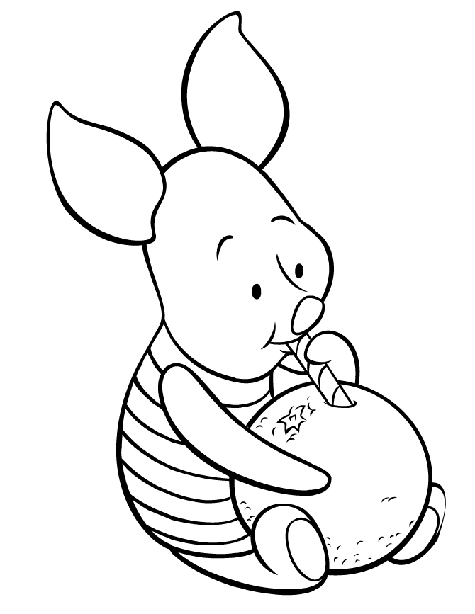 Piglet Drinking From An Orange Coloring Page