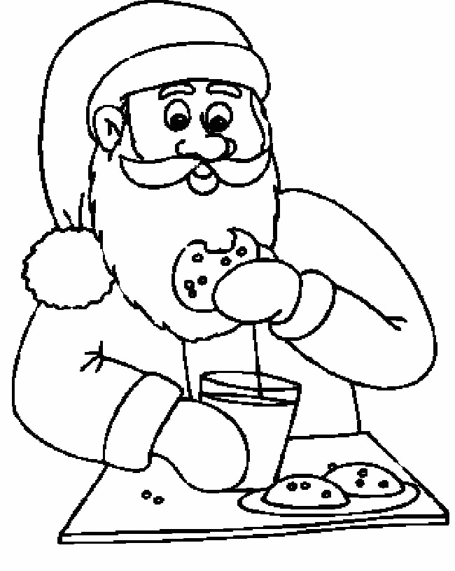 Santa Eating Cookies And Milk Coloring Page