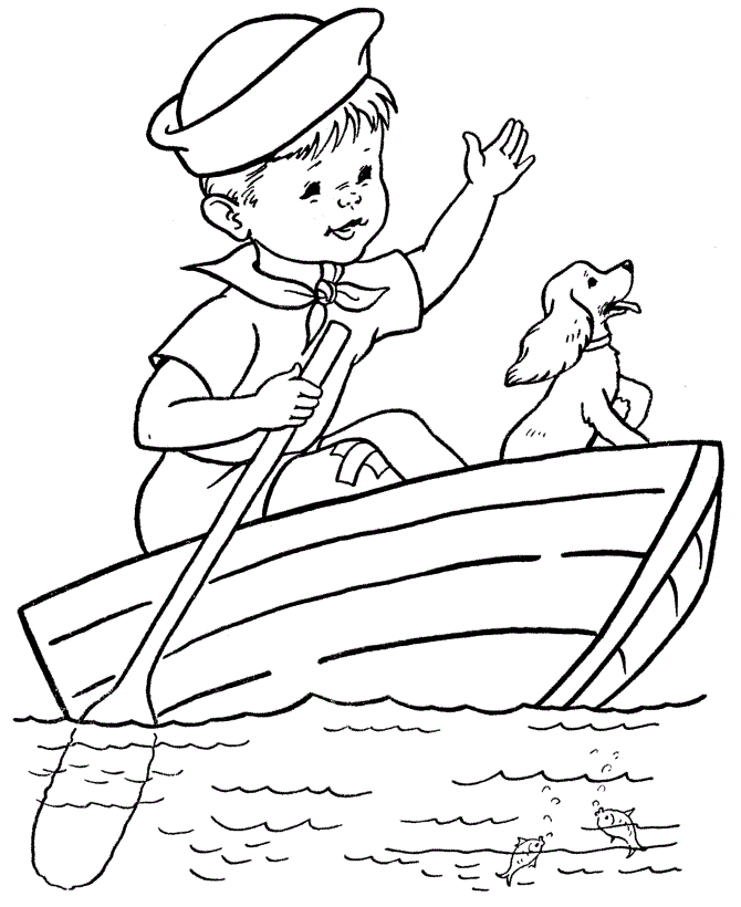 Young Boy Rowing Boat Coloring Page
