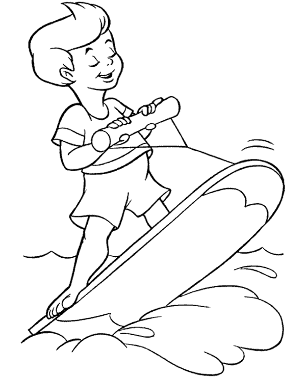 Young Boy On Water Board Coloring Page