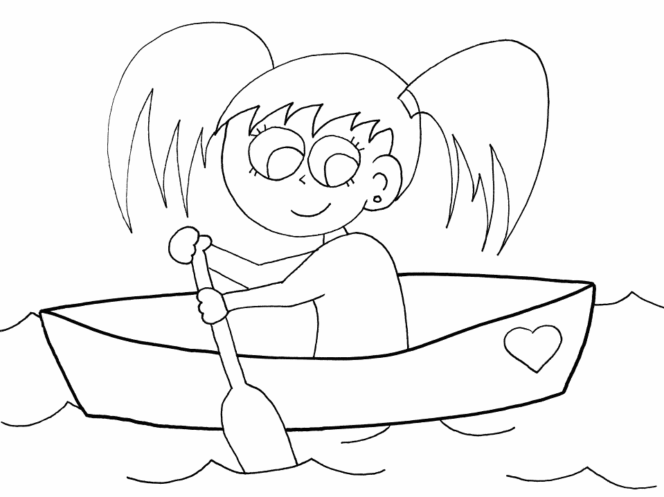 Young Girl Rowing A Boat Coloring Page