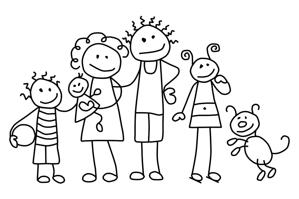 Cute Stick Figure Family Coloring Page