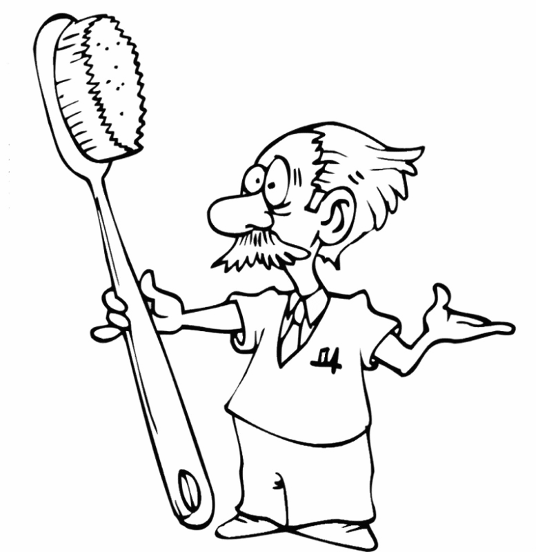 Dentist And A Big Toothbrush Coloring Page