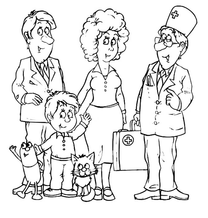 Doctor And Family Coloring Page