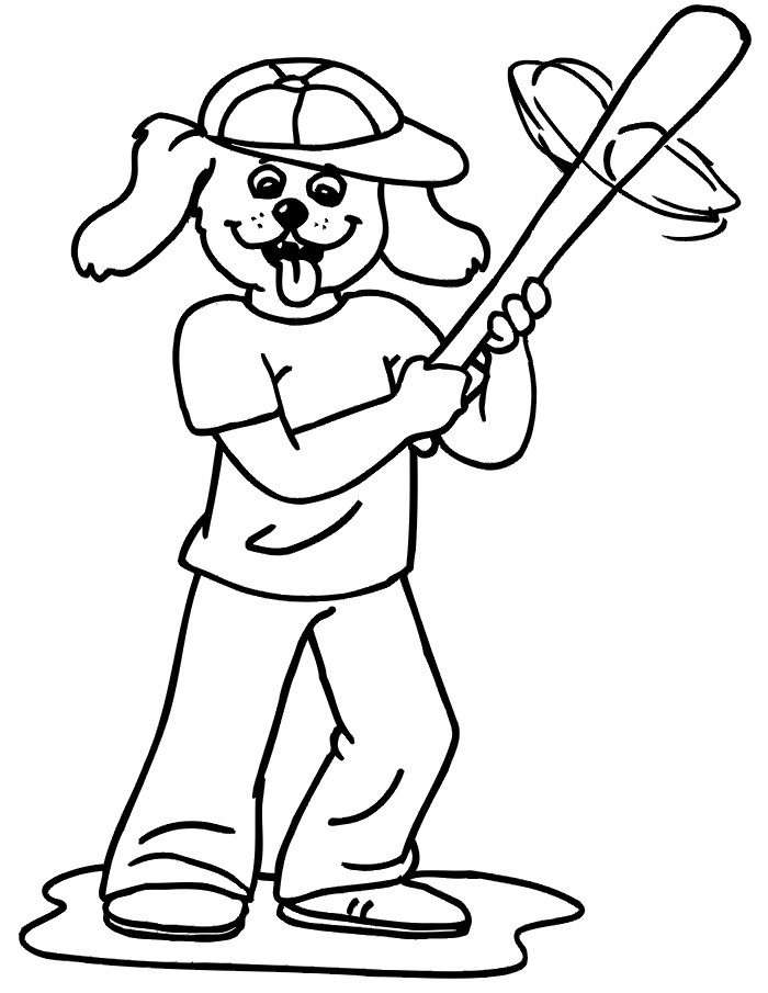 Dog Playing Softball Coloring Page