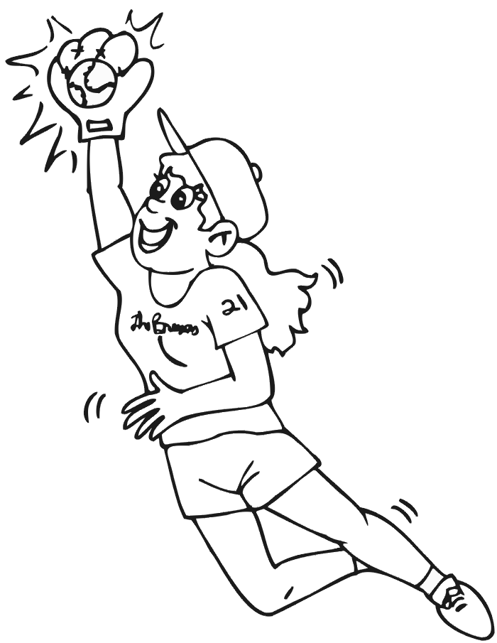 Girl Catching Softball Coloring Page