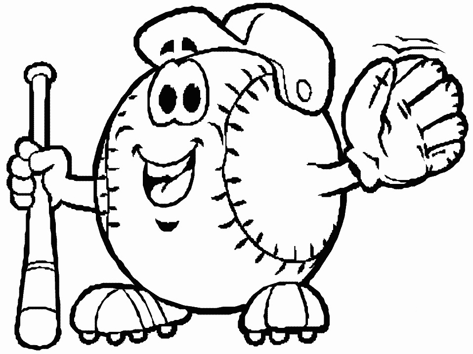 Happy Softball Cartoon Coloring Page