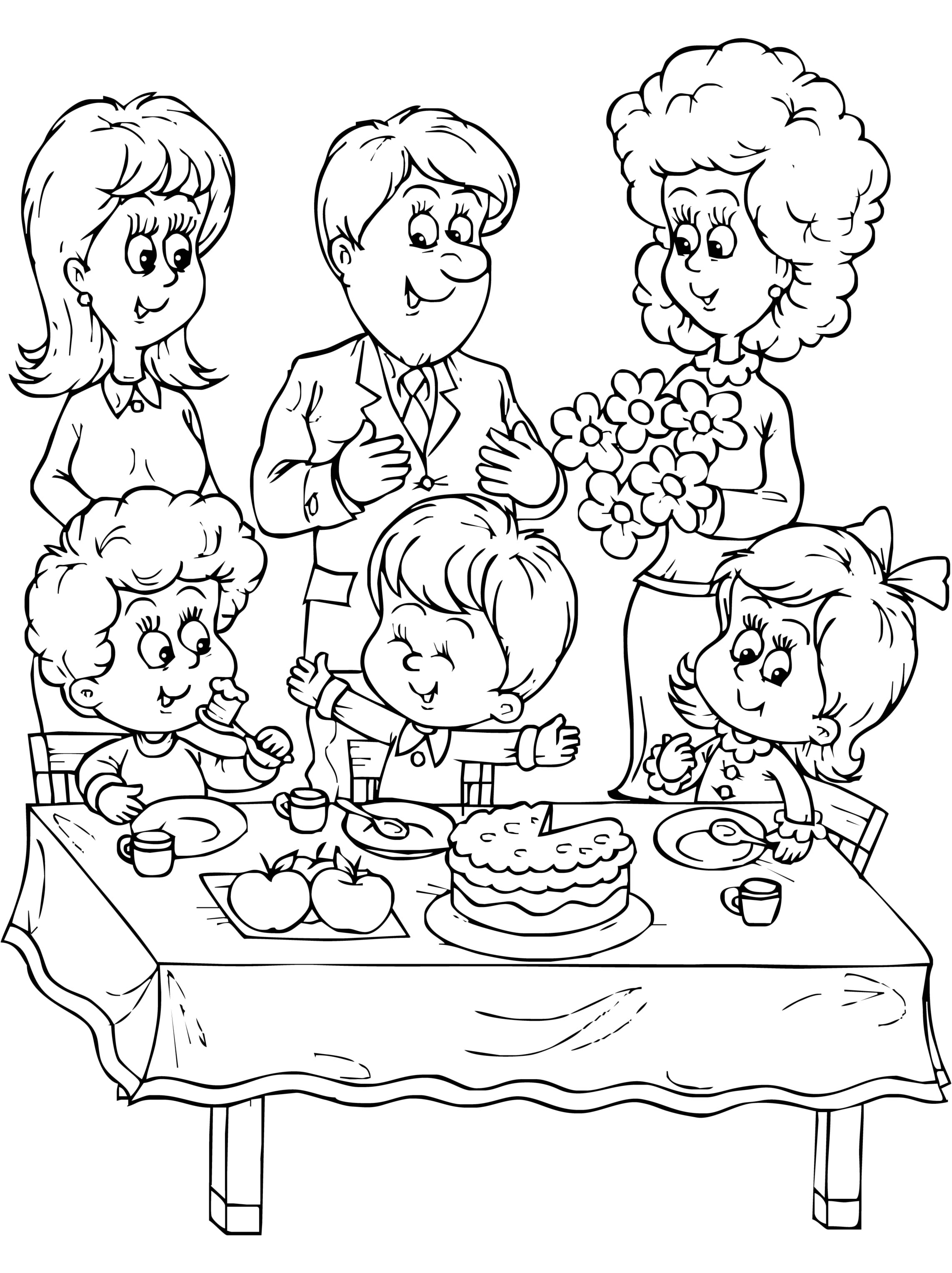 Large Family Dinner Coloring Page