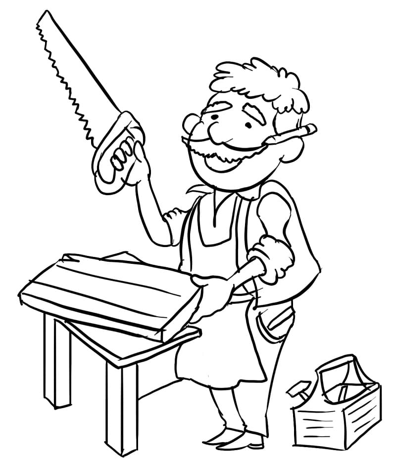 Man Sawing Wood Coloring Page