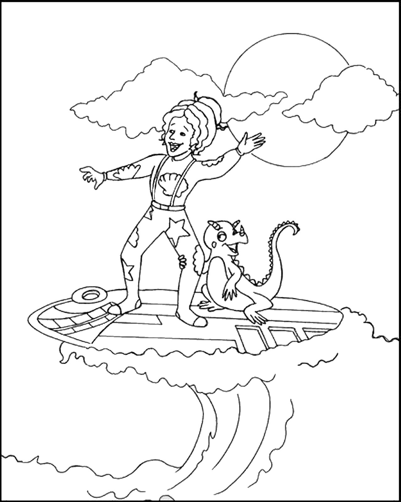 Ms Frizzle Surfboarding Coloring Page