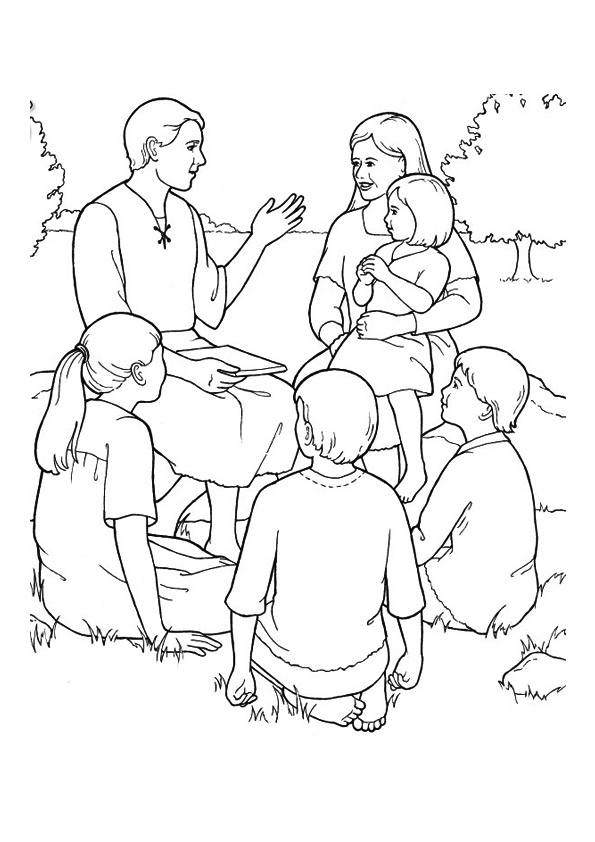 Reading Bible To Family Coloring Page