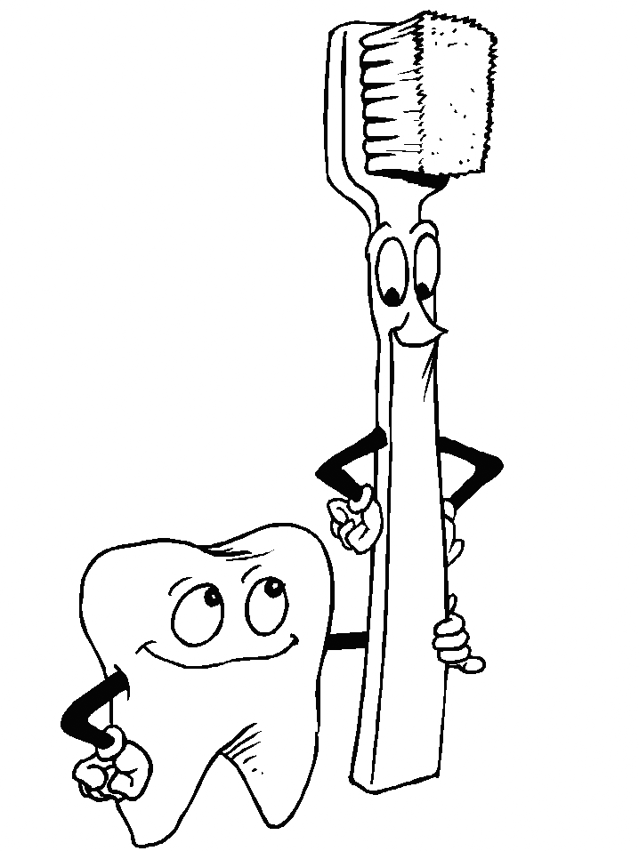 Tooth And Brush Cartoon Coloring Page