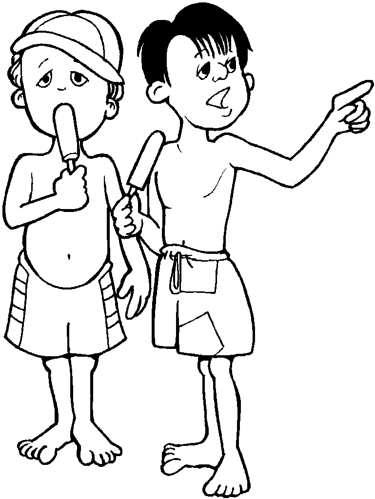 Boys Eating Popsicles Coloring Page