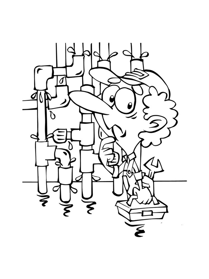 Cartoon Plumber And Pipes Coloring Page