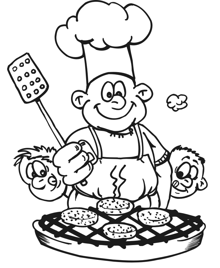 Chef And Hungry Cookout People Coloring Page