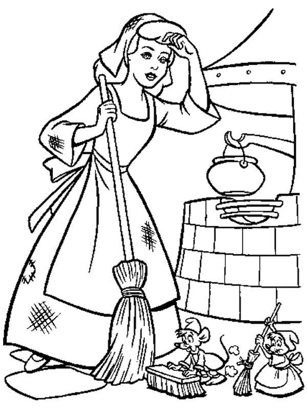 Cinderella Cleaning Coloring Page