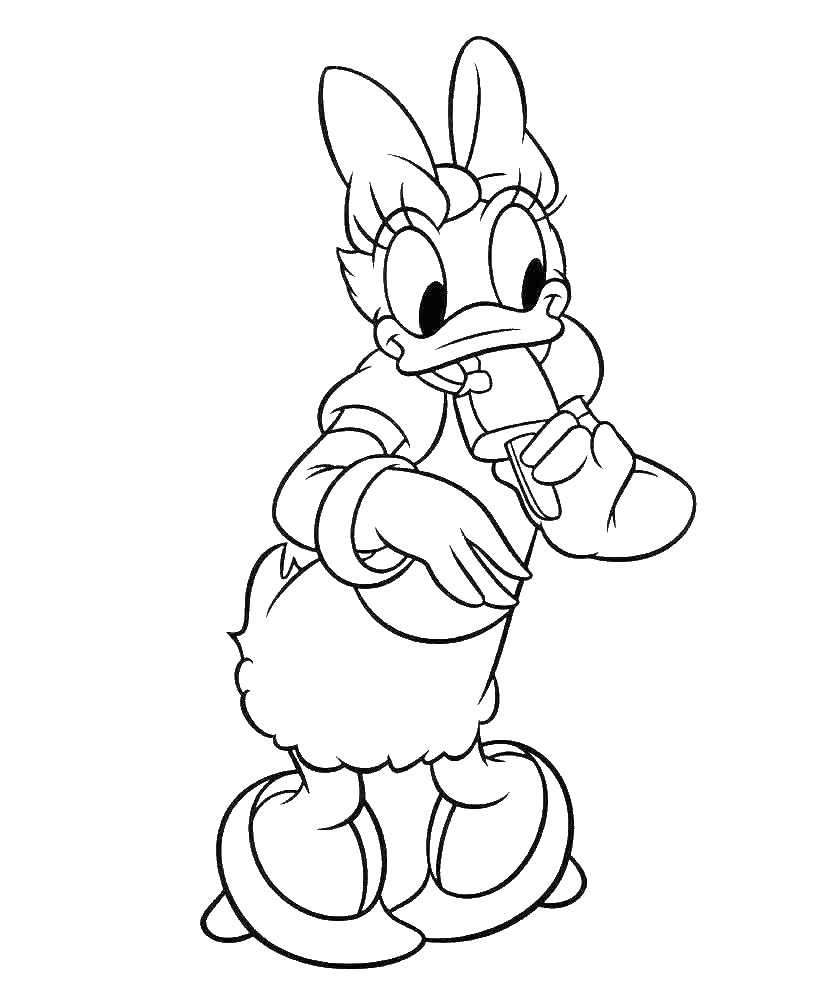Daisy Duck Eating Popsicle Coloring Page