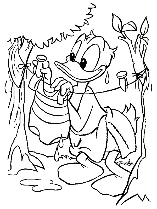 Donald Duck Doing Laundry Coloring Page