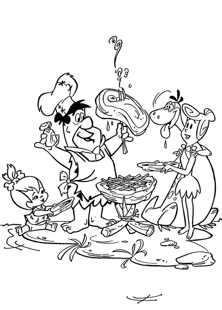 Flinstone Family Cookout Coloring Page