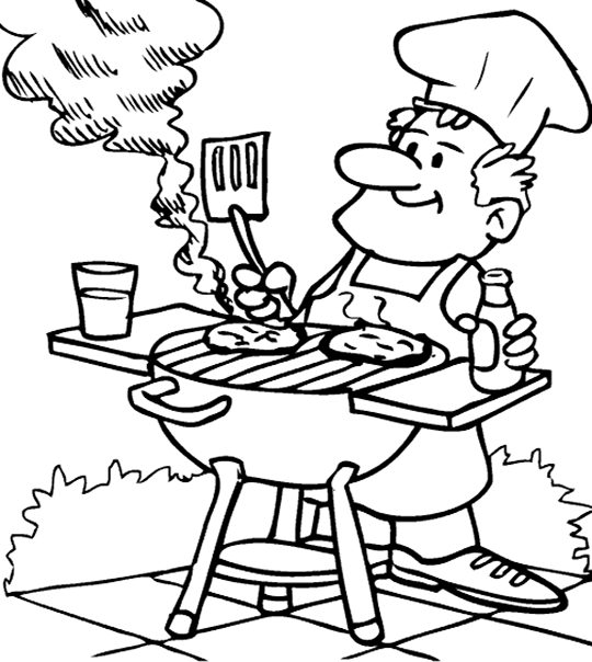 Flipping Burgers For A Cookout Coloring Page