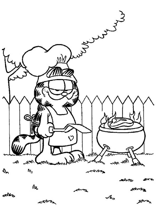 Garfield Grilling Coloring Page