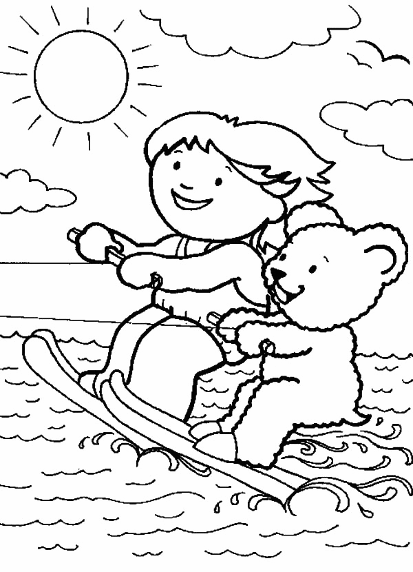 Girl And Bear Water Skiing Coloring Page