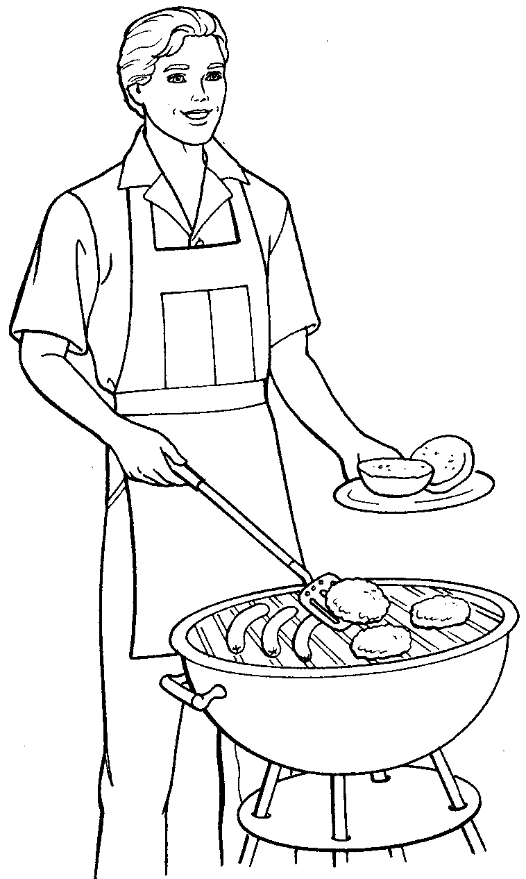 Ken Grilling Burgers Coloring Page