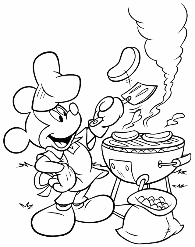 Mickey Mouse Flipping Burgers On Grill Coloring Page