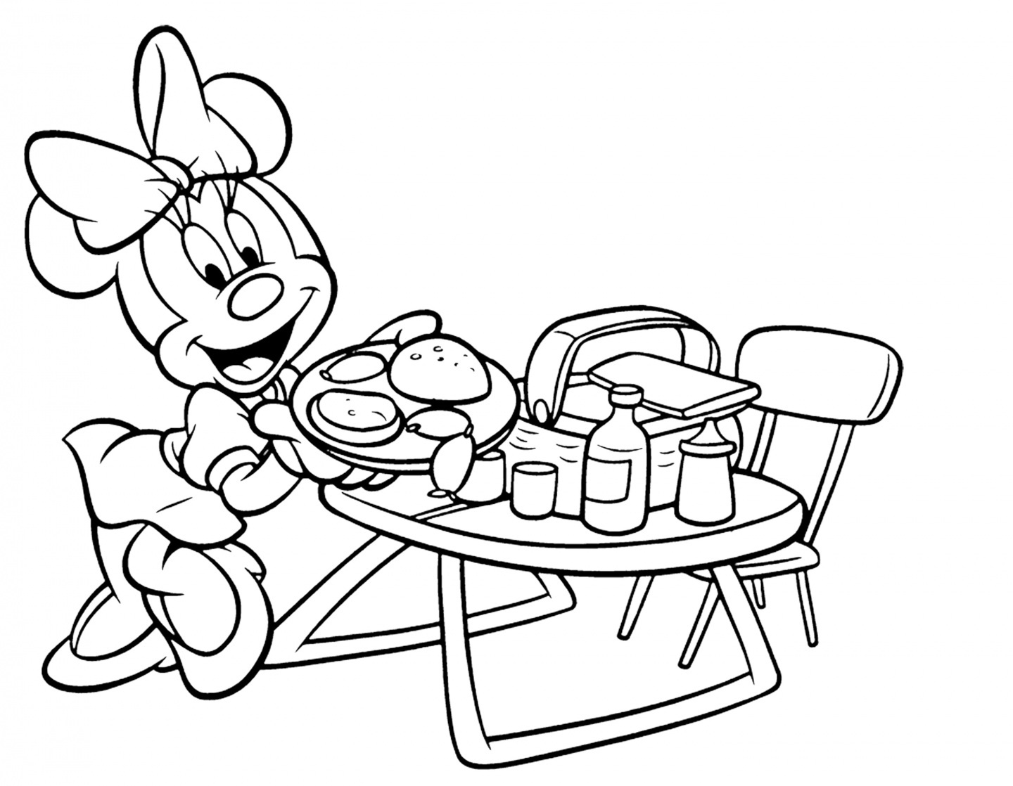 Minnie Mouse Preparing Cookout Food Coloring Page