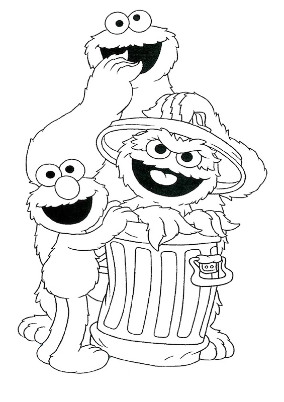 Oscar Cookie And Elmo Coloring Page