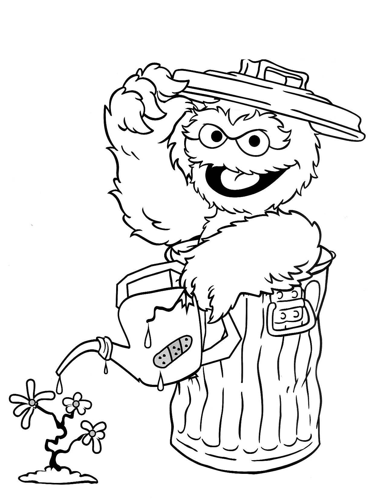 Oscar Watering Plant Coloring Page