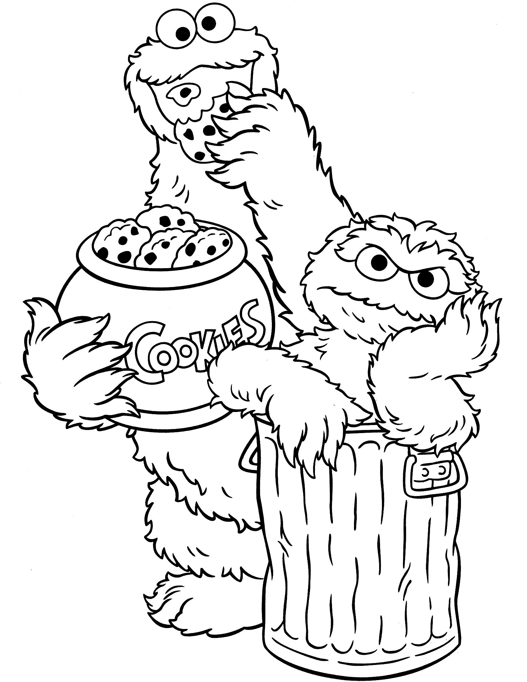 Oscar And Cookie Sesame Street Coloring Page