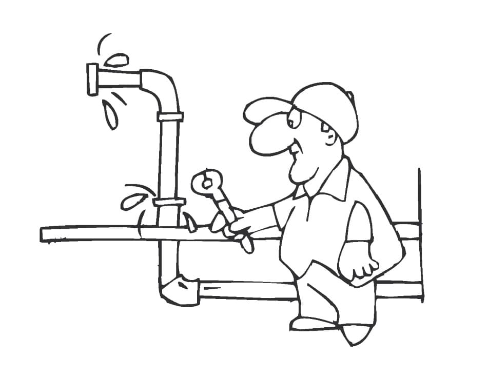 Plumber Fixing Leak Coloring Page