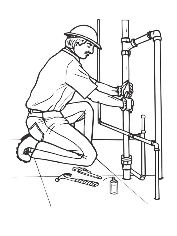 Plumber Fixing Pipes Coloring Page