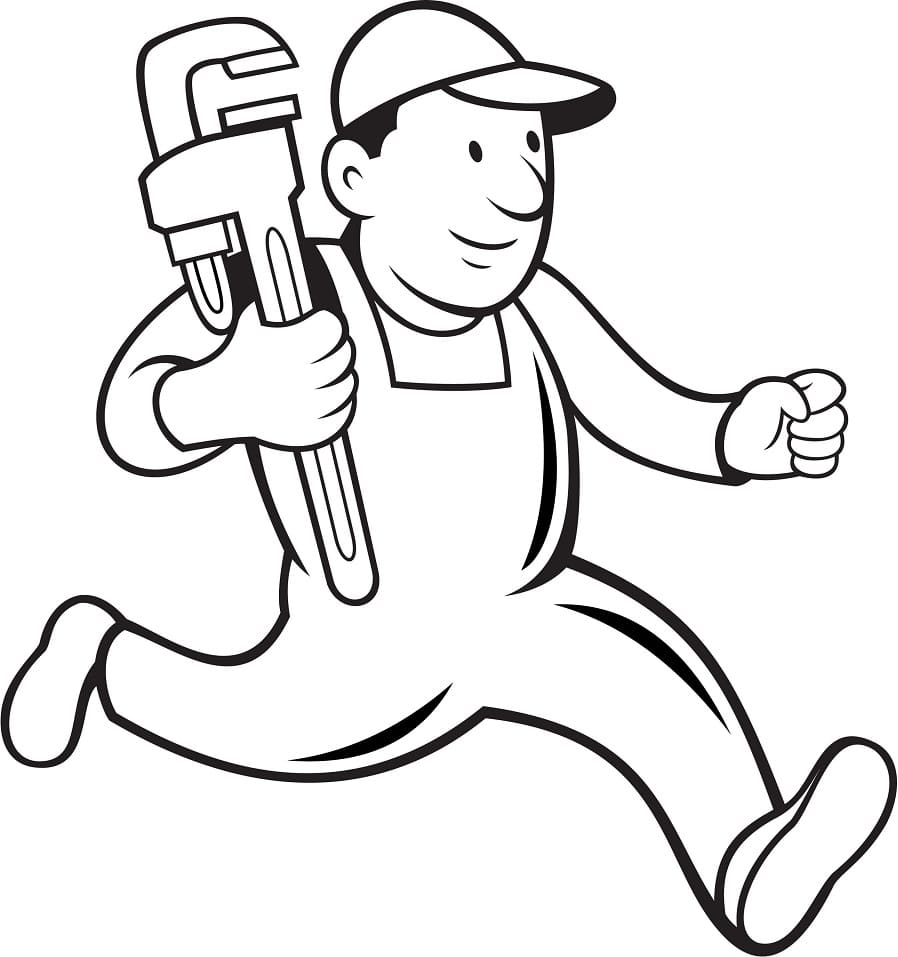 Plumber With Big Wrench Coloring Page