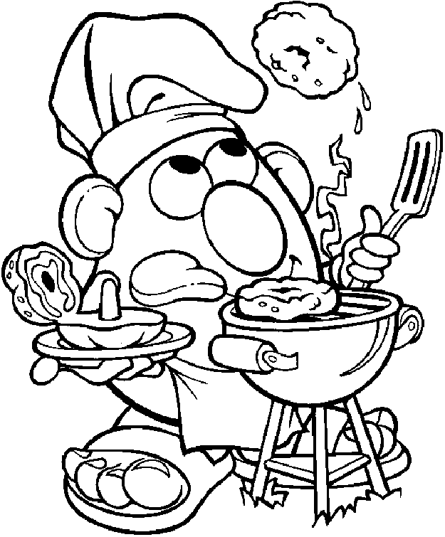 Potato Head Flipping Bbq Coloring Page
